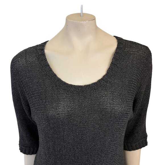 EILEEN FISHER Open Knit Dolman Sleeve Sweater in Metallic Charcoal SZ M - Picture 3 of 11